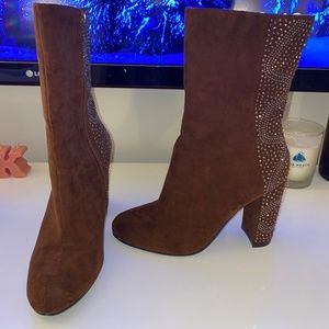 Badgley Mischka Brown Boots with Rhinestone Heel